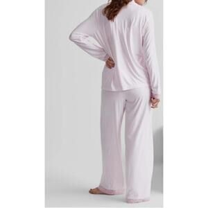 STATE OF DAY WOMENS COLLARED KNIT PAJAMA S PINK STRIPE 2PCS - L